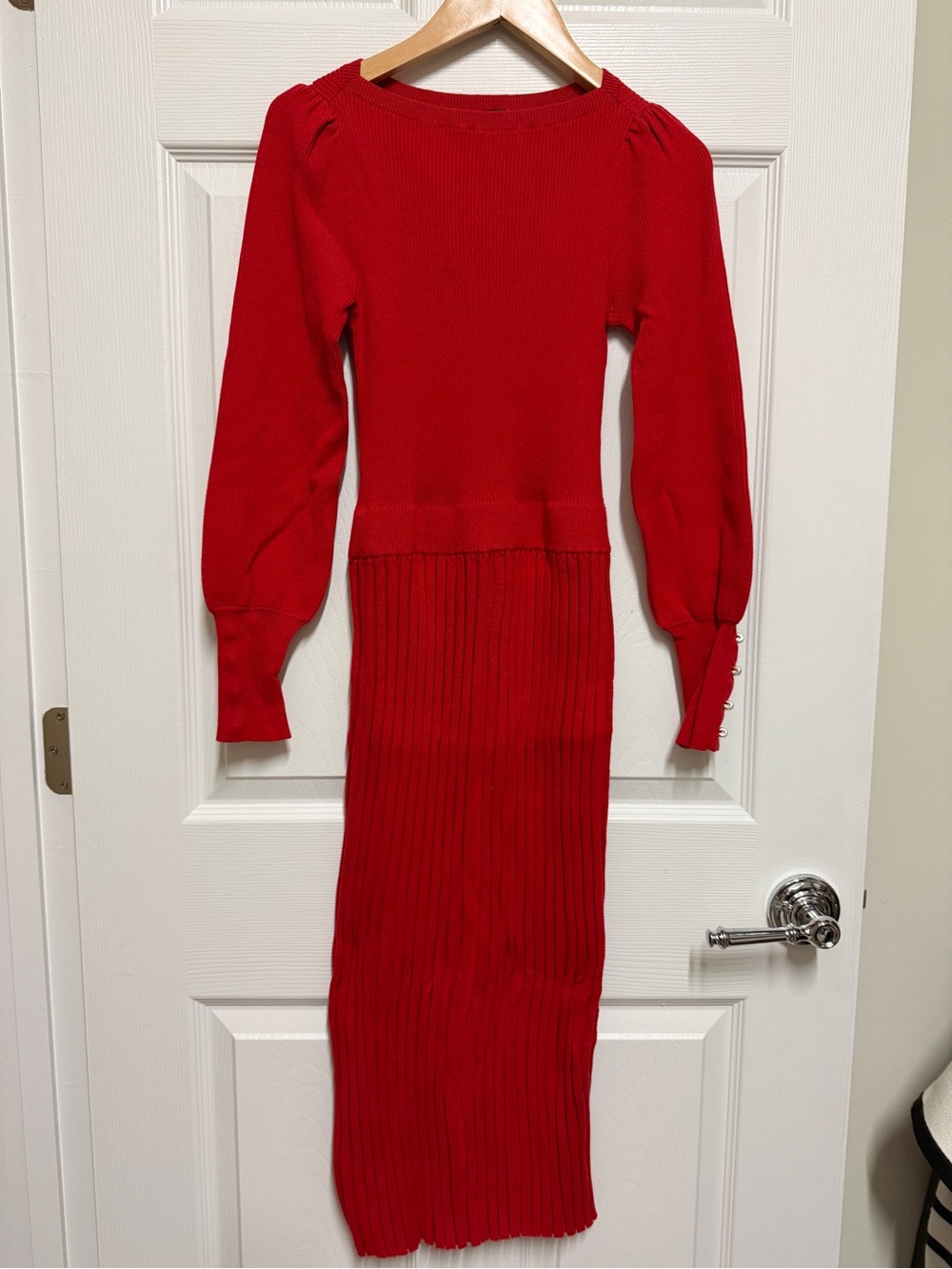 Ann Taylor Red Ribbed Knit Long Sleeve sweater Midi Dress